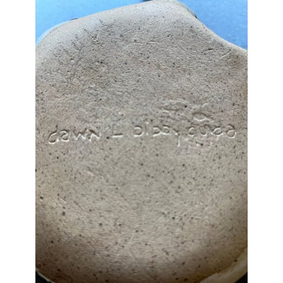 1980's Ceramic Trinket Dish Handmade Signed By Artist Unique Shape Blue Brown - Picture 4 of 6